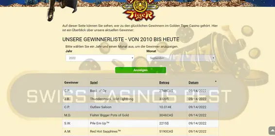 Golden Tiger online Kasino Turniere